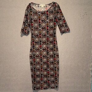 Sans Souci Black and Red Geometric Midi Dress small